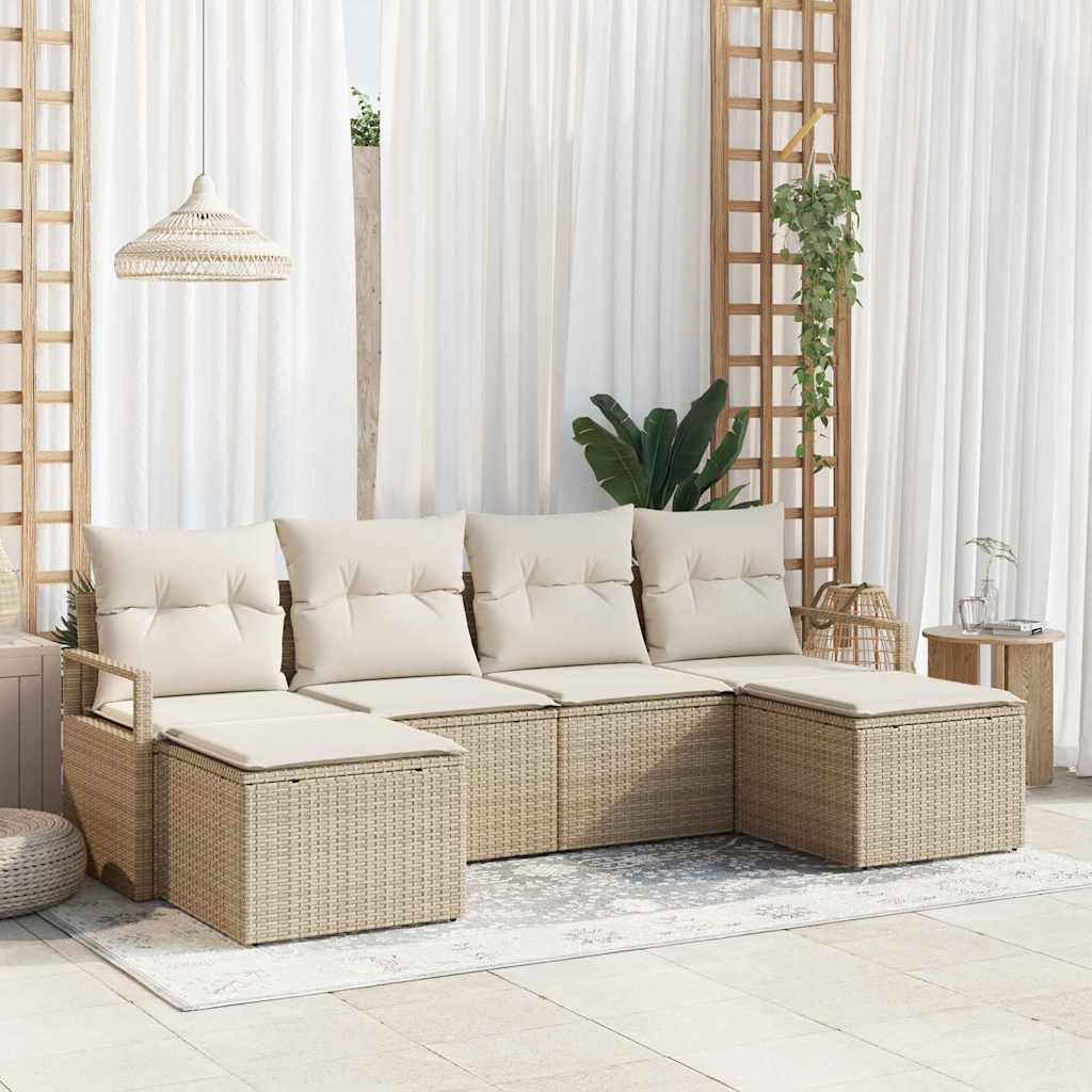 JUNG Vida Sofa Set mit Kissen 6 pcs Beige Poly Rattan