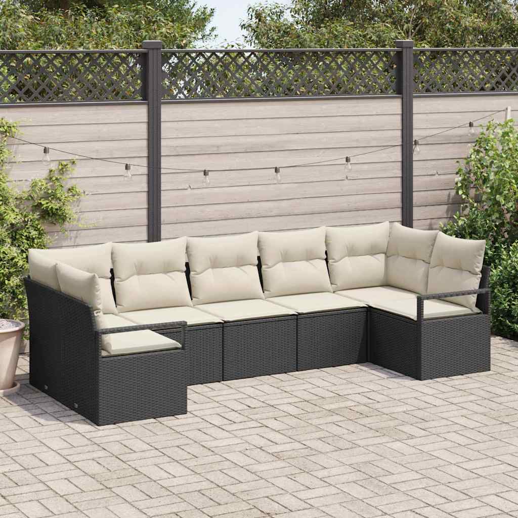 JUNG Vida Sofa Set mit Kissen 7 pcs Schwarz Poly Rattan