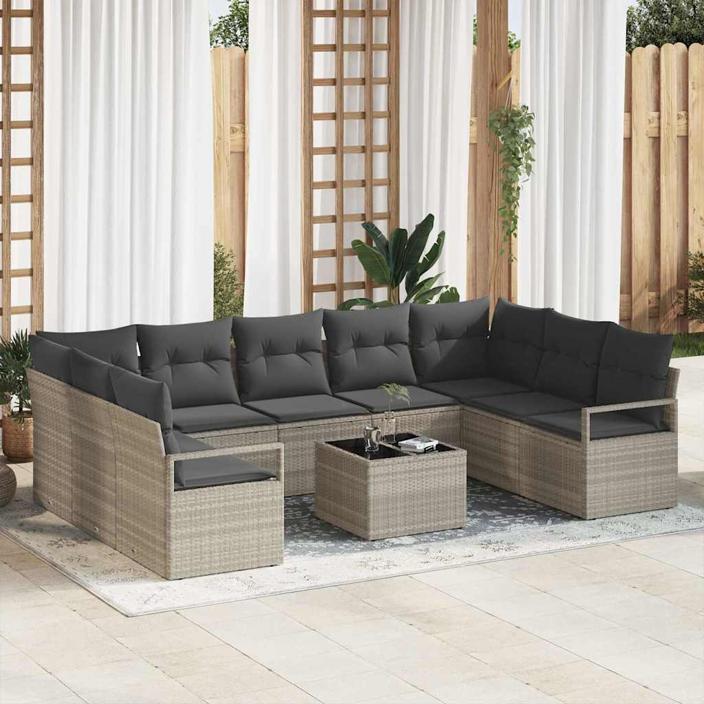 JUNG Vida Sofa Set mit Kissen 10 pcs Hellgrau Poly-Rattan