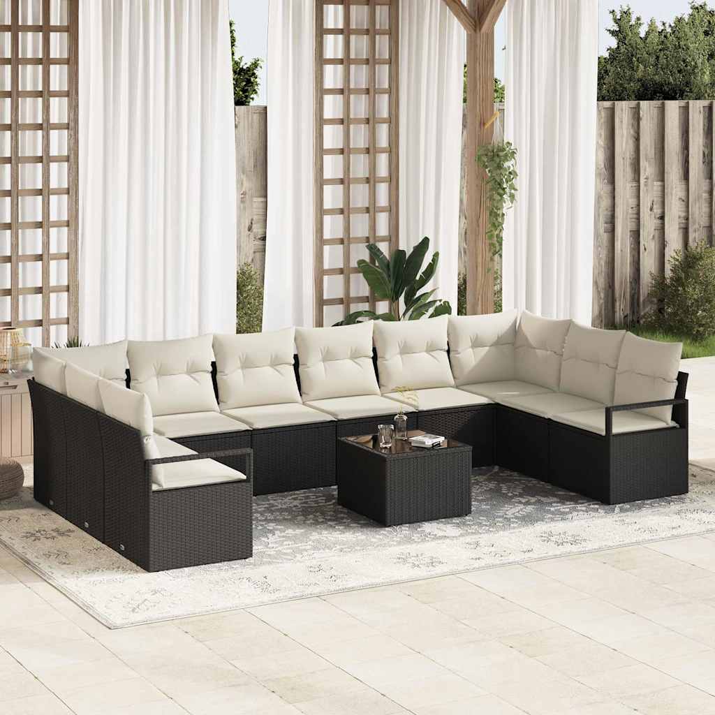 JUNG Vida Sofa Set mit Kissen 11 pcs Schwarz Poly-Rattan