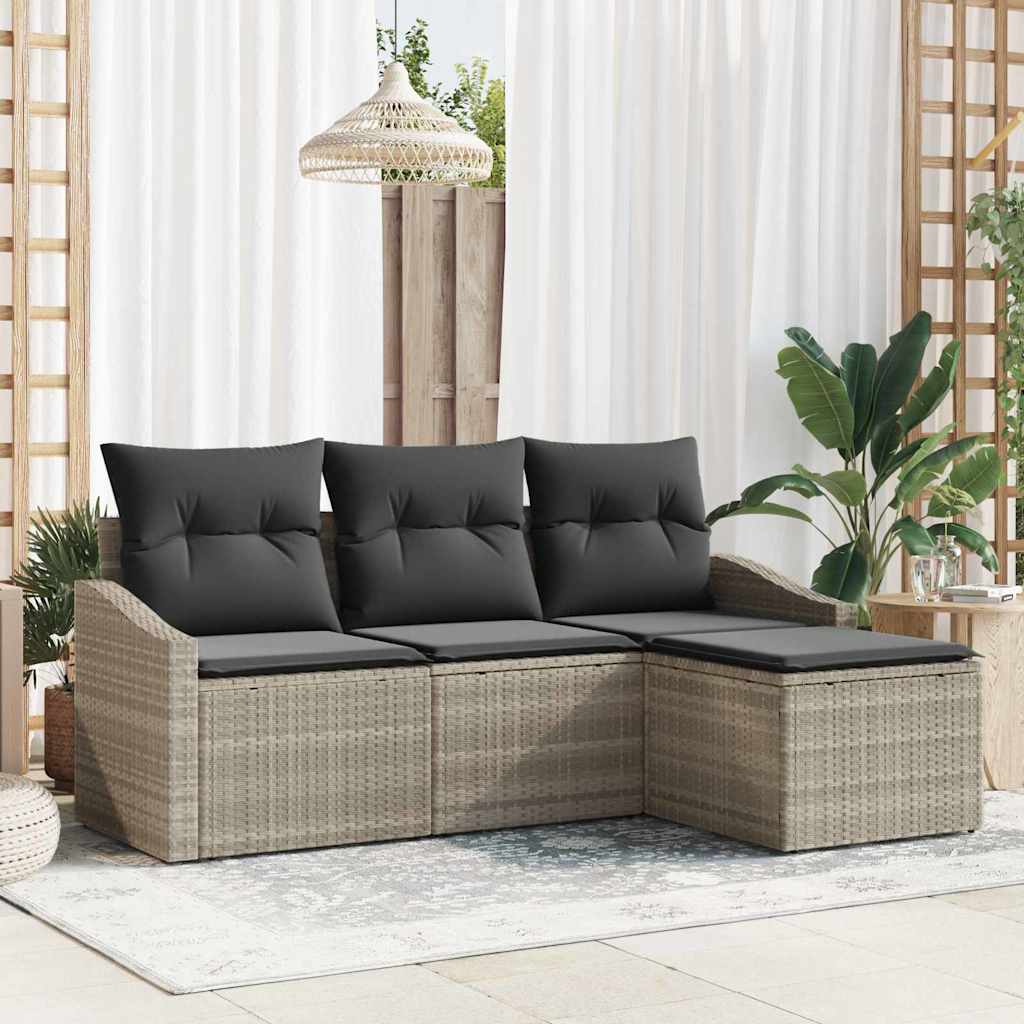 JUNG Vida Sofa Set mit Kissen 4 pcs Hellgrau Poly Rattan