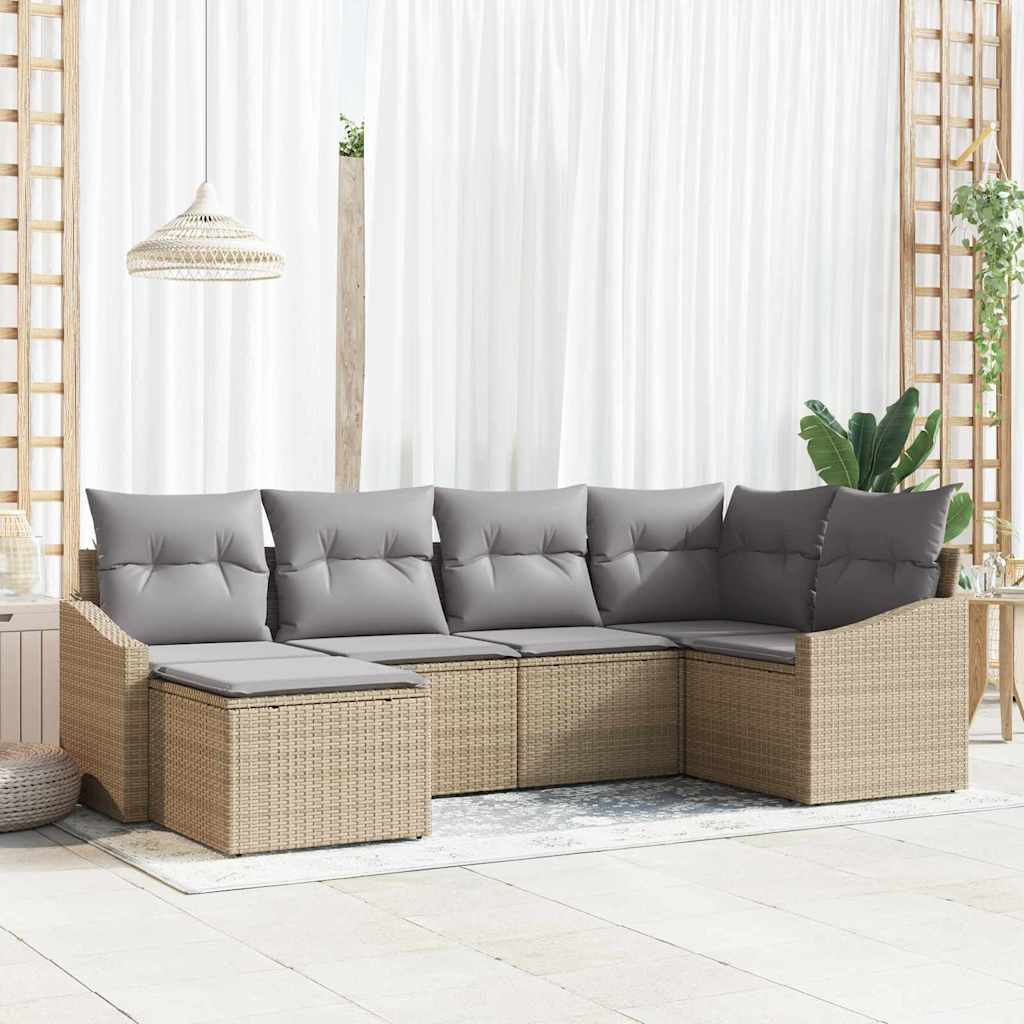 JUNG Vida Sofa Set mit Kissen 6 pcs Beige Poly Rattan