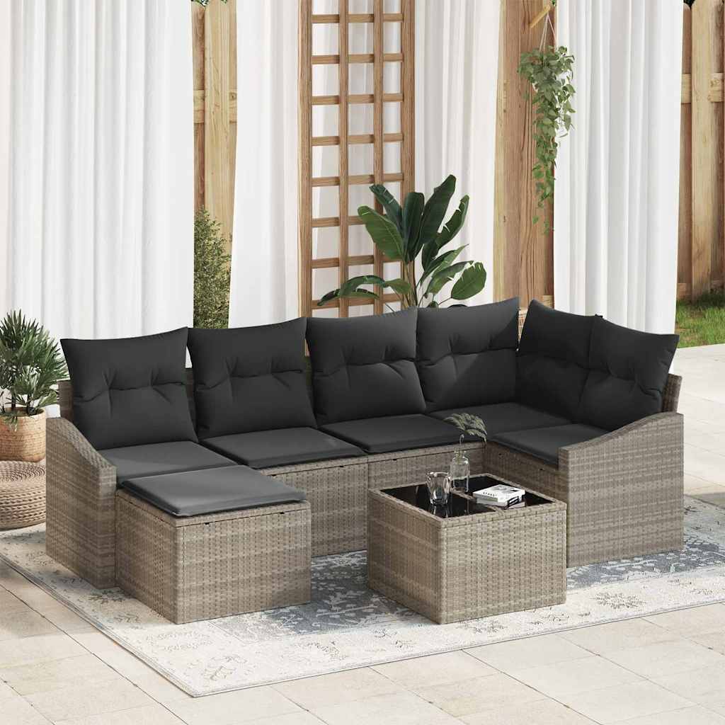 JUNG Vida Sofa Set mit Kissen 7 pcs Hellgrau Poly Rattan
