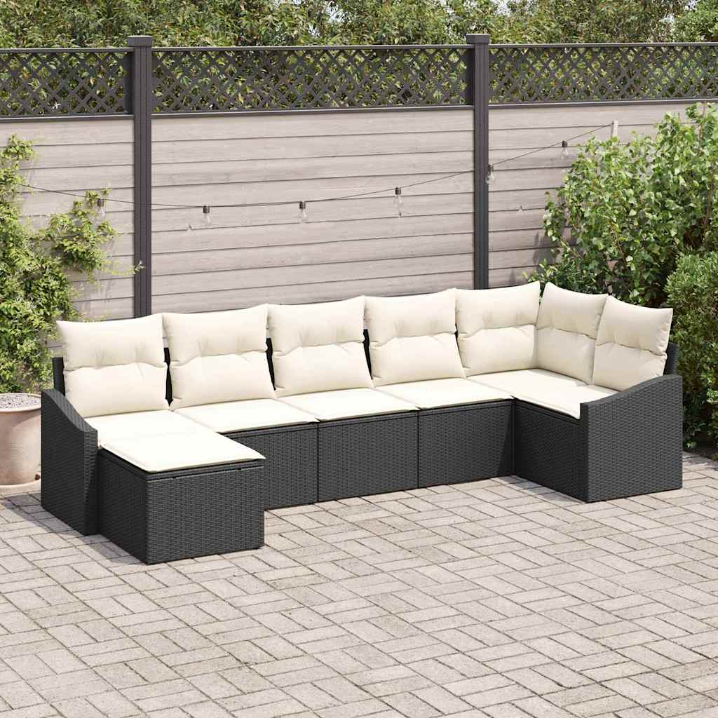 JUNG Vida Sofa Set mit Kissen 7 pcs Schwarz Poly Rattan