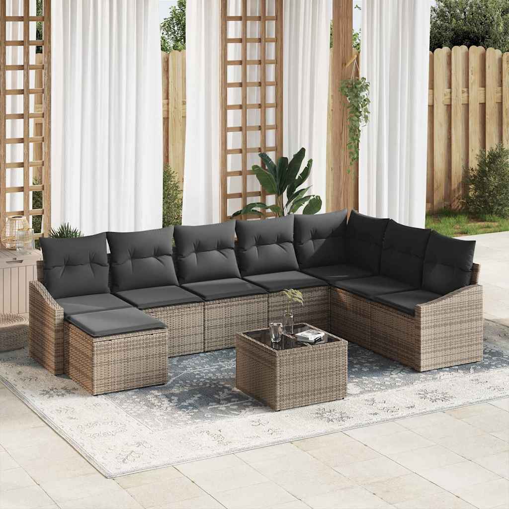 JUNG Vida Sofa Set mit Kissen 9 pcs Grau Poly Rattan