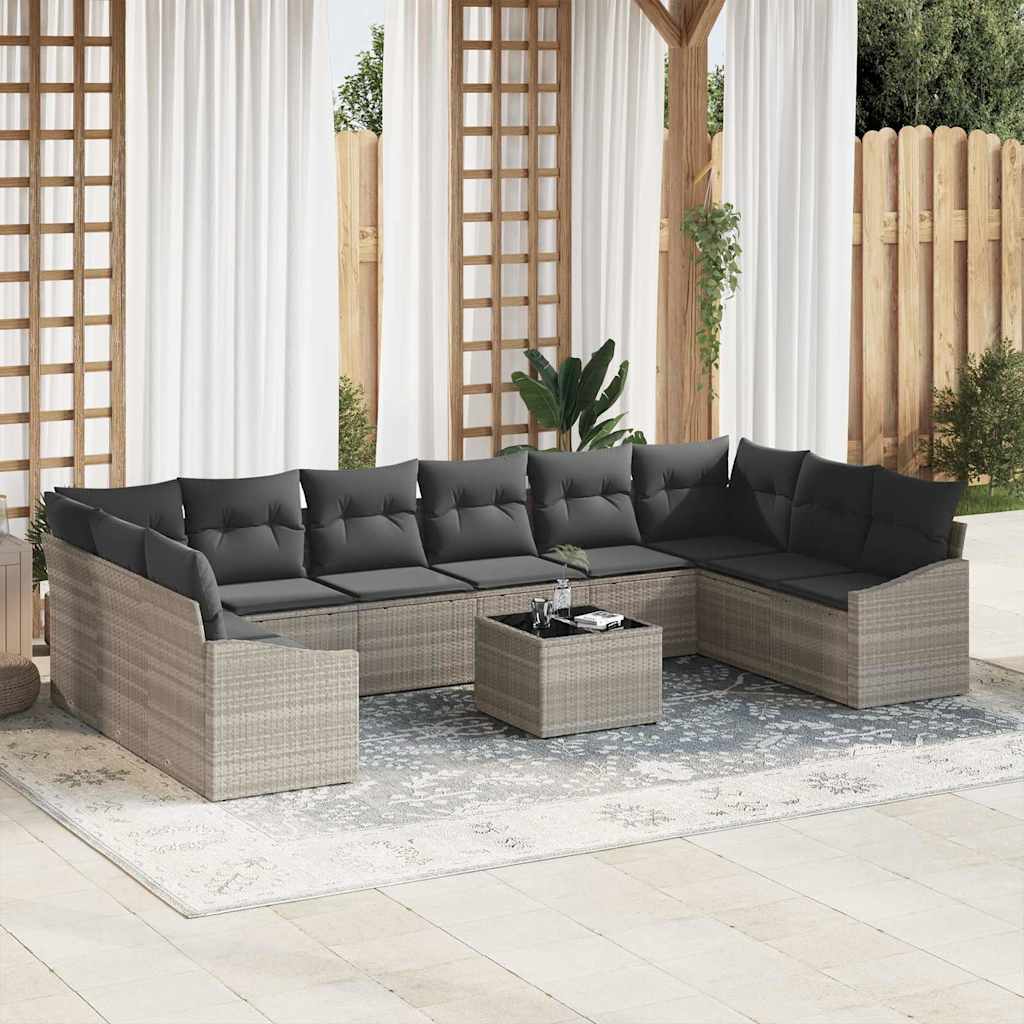 JUNG Vida Sofa Set mit Kissen 11 pcs Hellgrau Poly Rattan