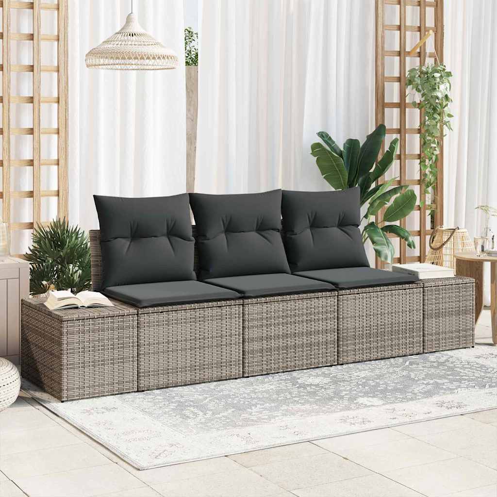 JUNG Vida Sofa Set mit Kissen 3 pcs Grau Poly-Rattan