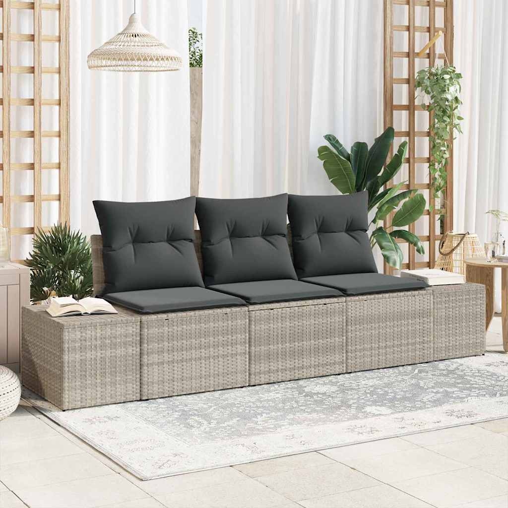 JUNG Vida Sofa Set mit Kissen 3 pcs Hellgrau Poly Rattan