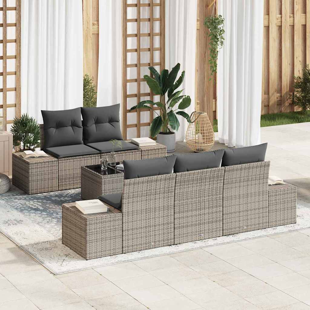 JUNG Vida Sofa Set mit Kissen 6 pcs Grau Poly Rattan