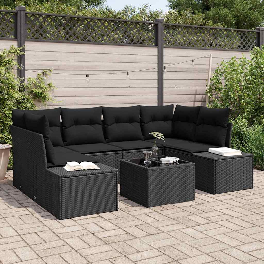 JUNG Vida Sofa Set mit Kissen 7 pcs Schwarz Poly Rattan