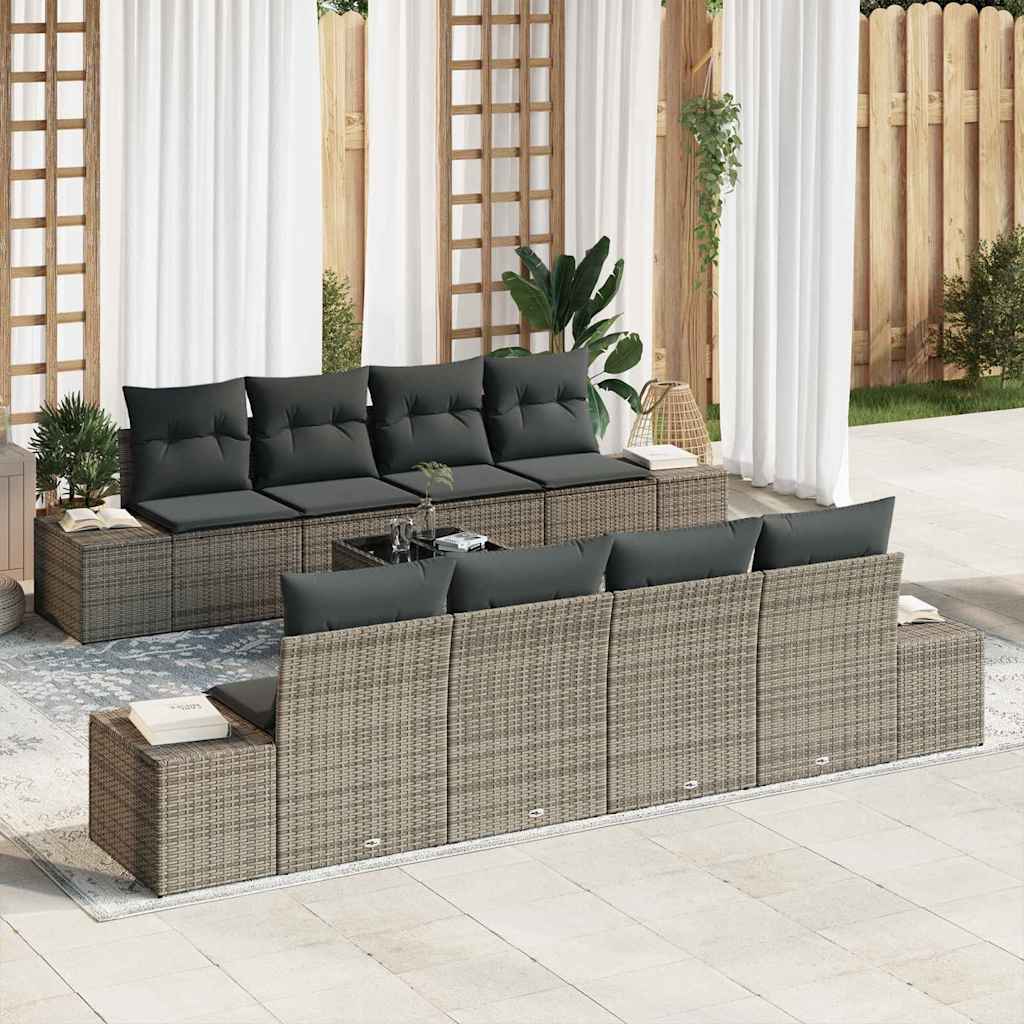 JUNG Vida Sofa Set mit Kissen 7 pcs Grau Poly Rattan