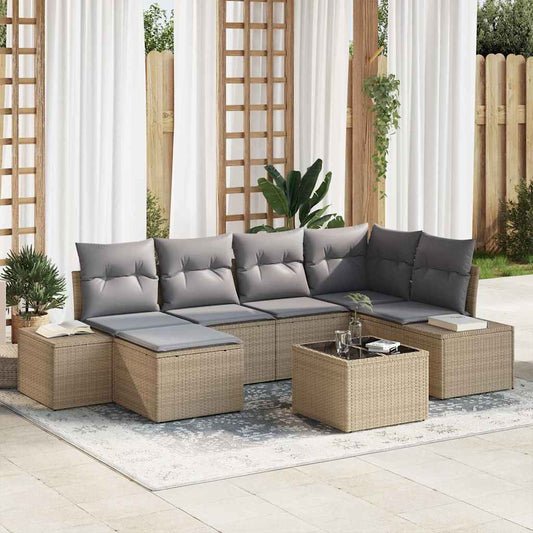 JUNG Vida Gartensofa-set mit Kissen 7 pcs Beige und Grau Poly-Rattan