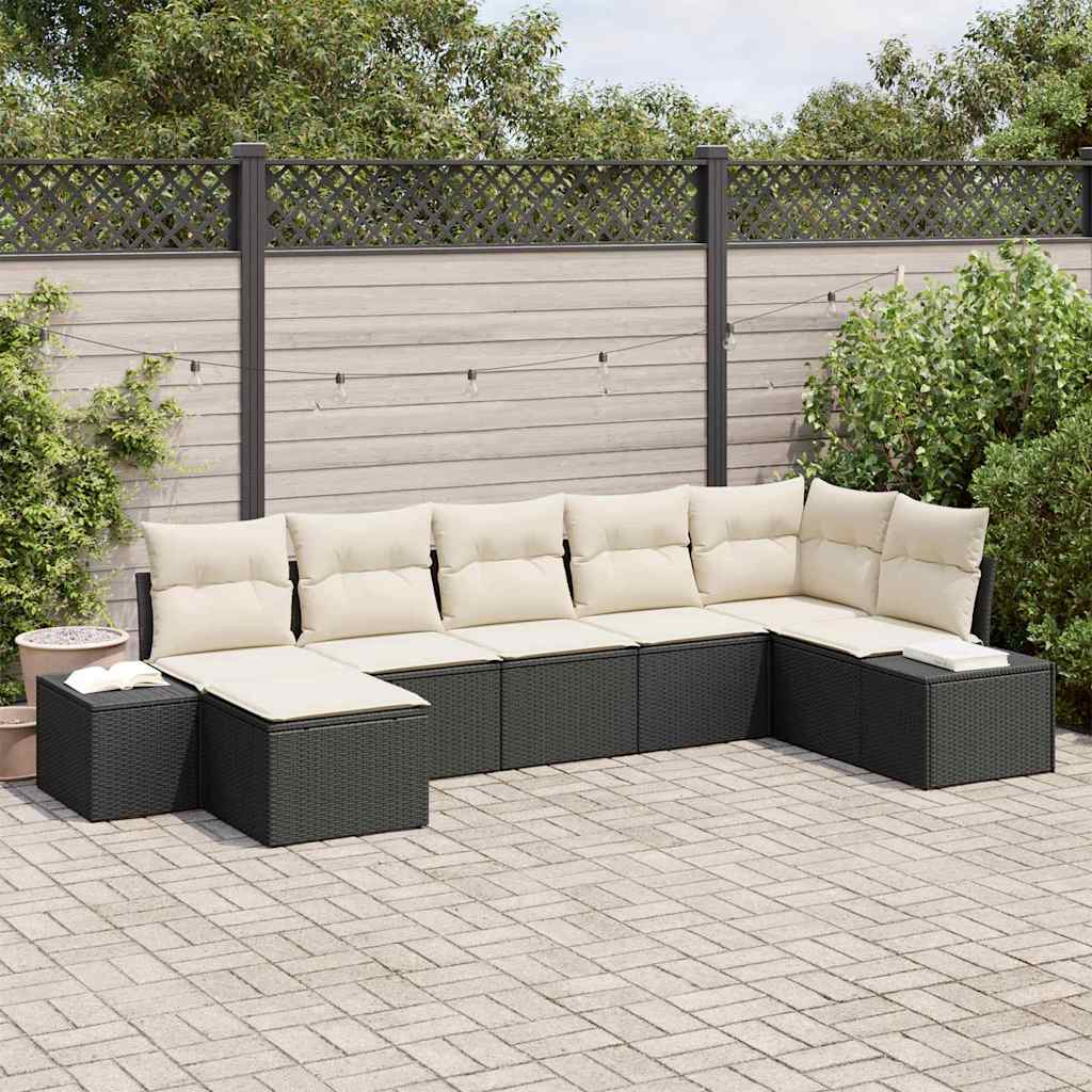 JUNG Vida Gartensofa-set mit Kissen 7 pcs Schwarz Poly-Rattan