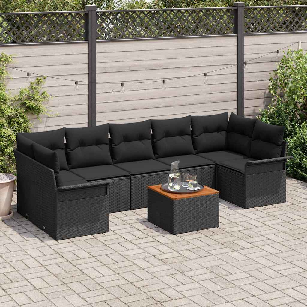 JUNG Vida Gartensofa-set mit Kissen 8 pcs Schwarz Poly-Rattan