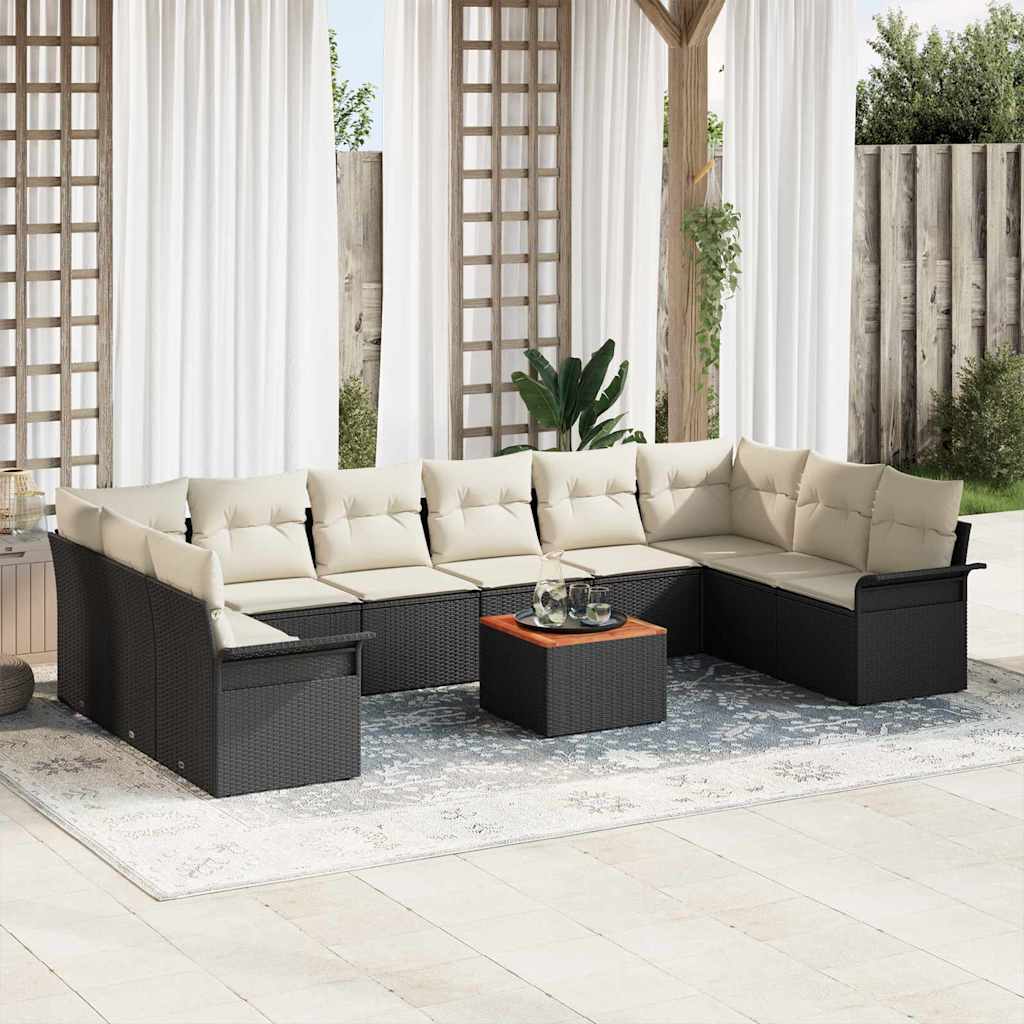 JUNG Vida Gartensofa-set mit Kissen 11 pcs Schwarz Poly-Rattan