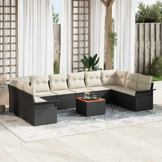 JUNG Vida Gartensofa-set mit Kissen 11 pcs Schwarz Poly-Rattan