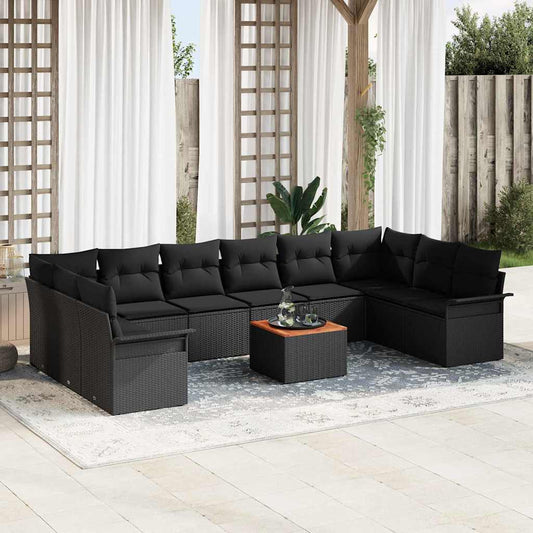 JUNG Vida Gartensofa-set mit Kissen 11 pcs Schwarz Poly-Rattan