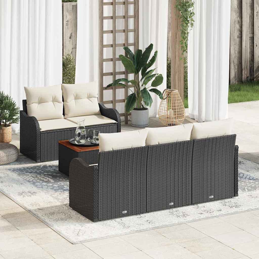 JUNG Vida Gartensofa-set mit Kissen 6 pcs Schwarz Poly-Rattan