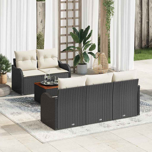 JUNG Vida Gartensofa-set mit Kissen 6 pcs Schwarz Poly-Rattan