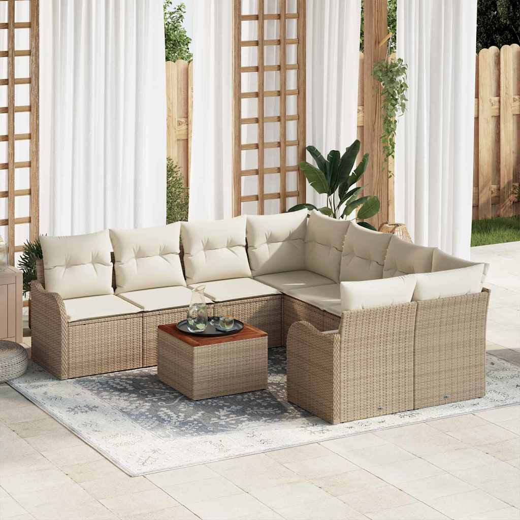 JUNG Vida Gartensofa-set mit Kissen 9 pcs Beige Poly-Rattan