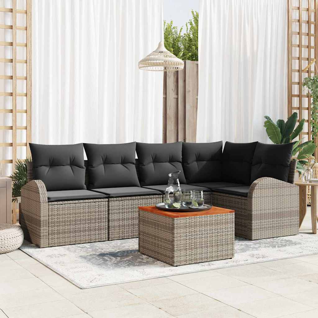 JUNG Vida Gartensofa-set mit Kissen 6 pcs Grau Poly-Rattan