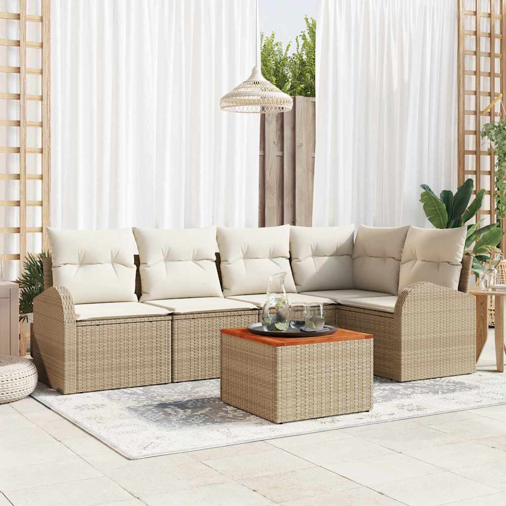 JUNG Vida Gartensofa-set mit Kissen 6 pcs Beige Poly-Rattan