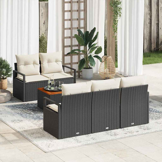 JUNG Vida Gartensofa-set mit Kissen 6 pcs Schwarz Poly-Rattan