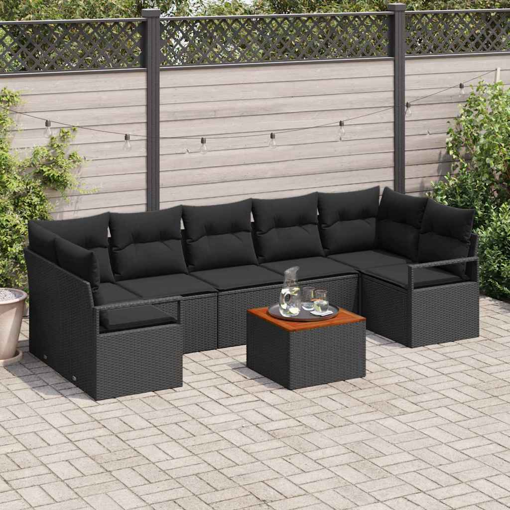 JUNG Vida Gartensofa-set mit Kissen 8 pcs Schwarz Poly-Rattan