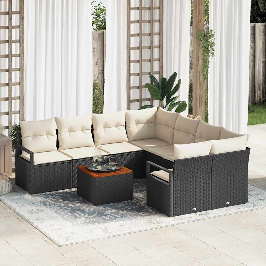 JUNG Vida Gartensofa-set mit Kissen 9 pcs Schwarz Poly-Rattan