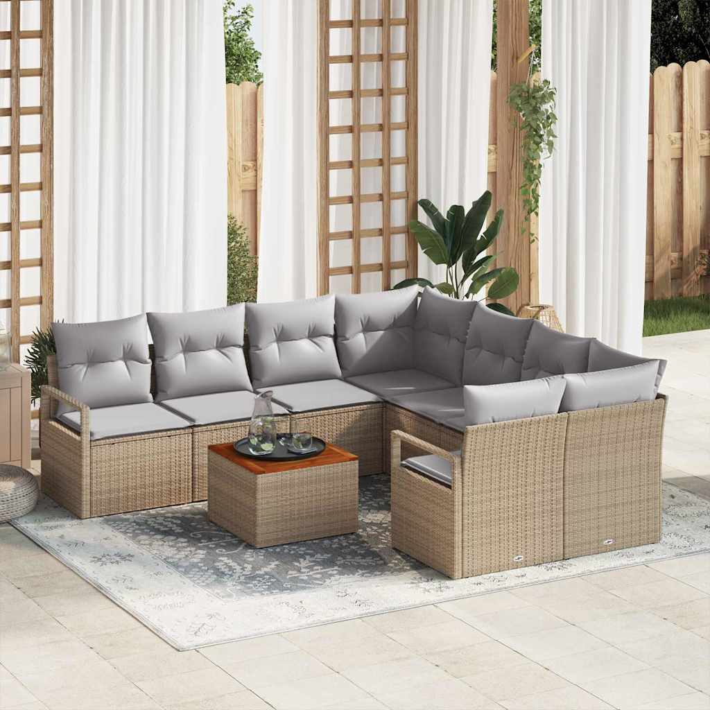 JUNG Vida Gartensofa-set mit Kissen 9 pcs Beige Poly-Rattan