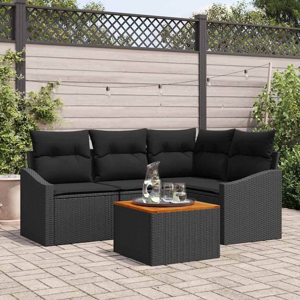 JUNG Vida Gartensofa-set mit Kissen 5 pcs Schwarz Poly-Rattan