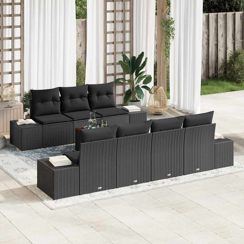 JUNG Vida Gartensofa-set mit Kissen 8 pcs Schwarz Poly-Rattan