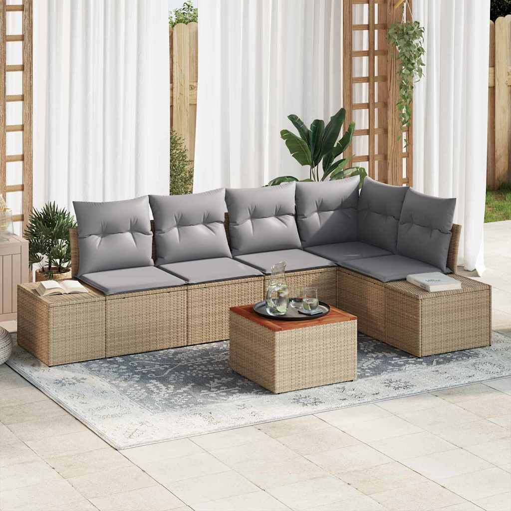 JUNG Vida Gartensofa-set mit Kissen 6 pcs Beige Poly-Rattan
