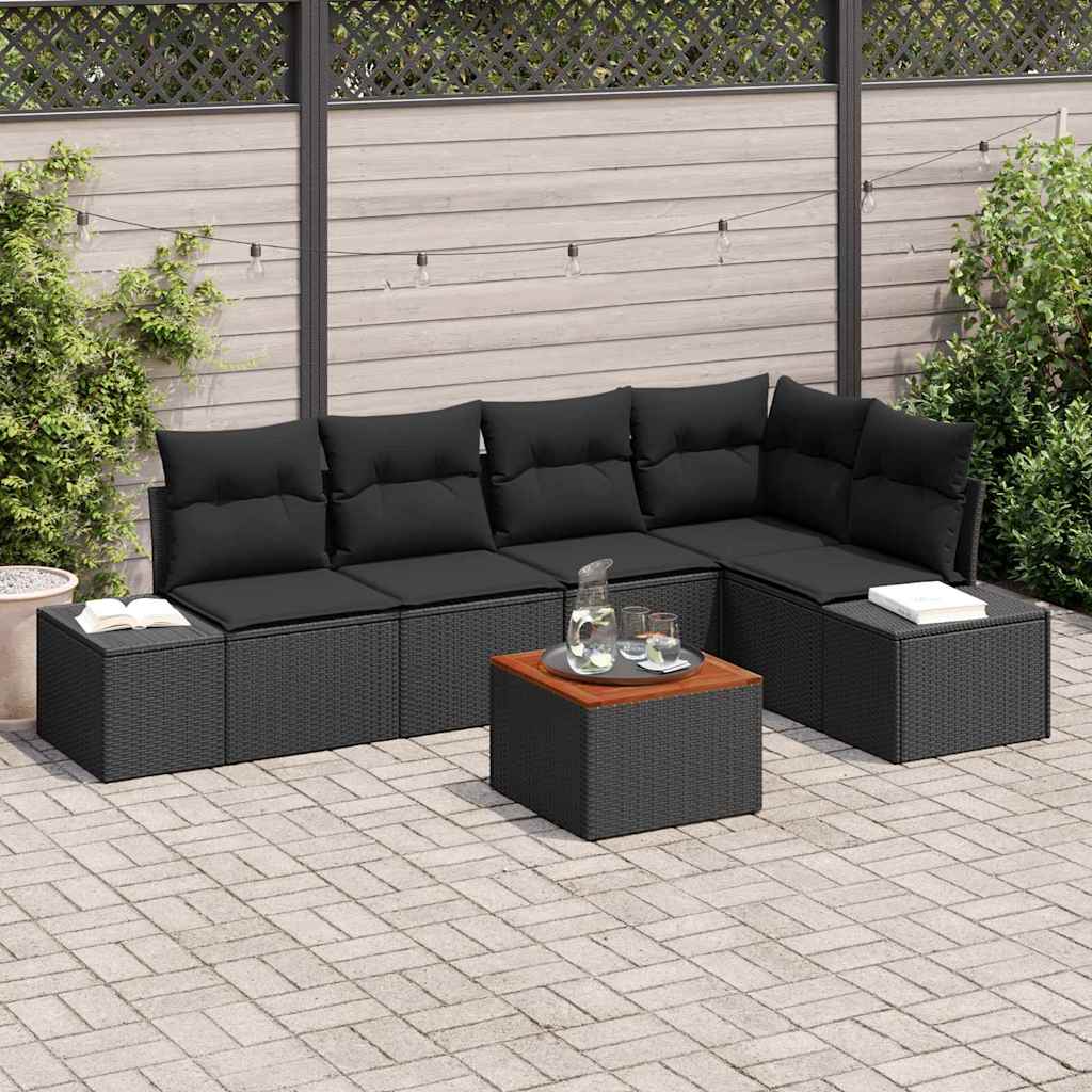 JUNG Vida Gartensofa-set mit Kissen 6 pcs Schwarz Poly-Rattan
