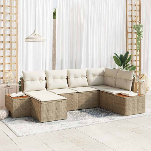 JUNG Vida Gartensofa-set mit Kissen 6 pcs Beige Poly-Rattan