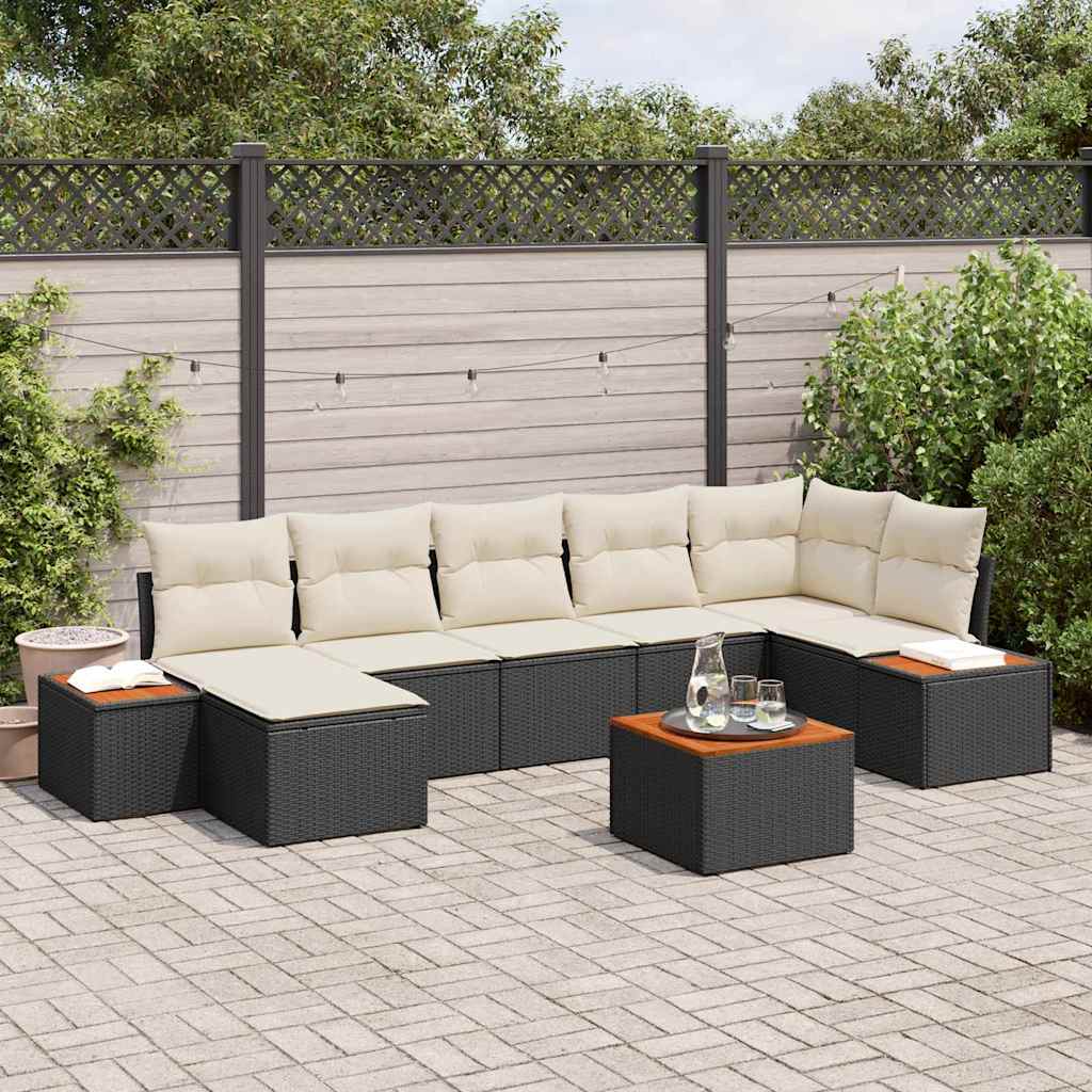 JUNG Vida Garten-Sofa-Set mit Kissen 8 pcs Schwarz Poly-Rattan