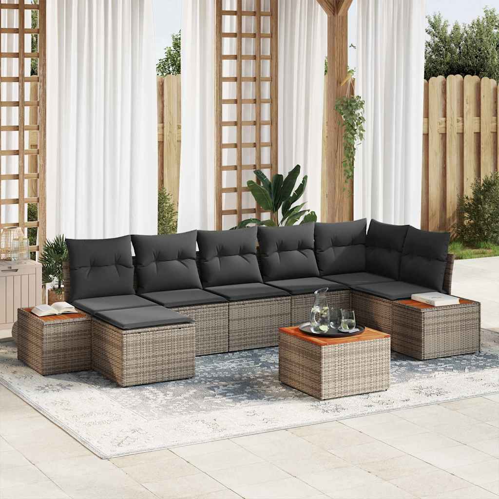 JUNG Vida Garten-Sofa-Set mit Kissen 8 pcs Grau Poly-Rattan
