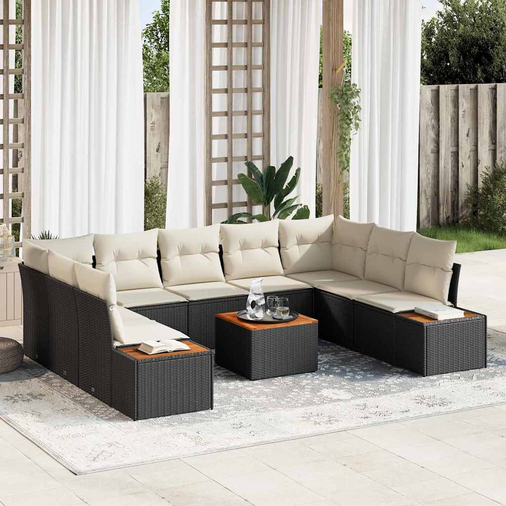 JUNG Vida Gartensofa-set mit Kissen 10 pcs Schwarz Poly Rattan