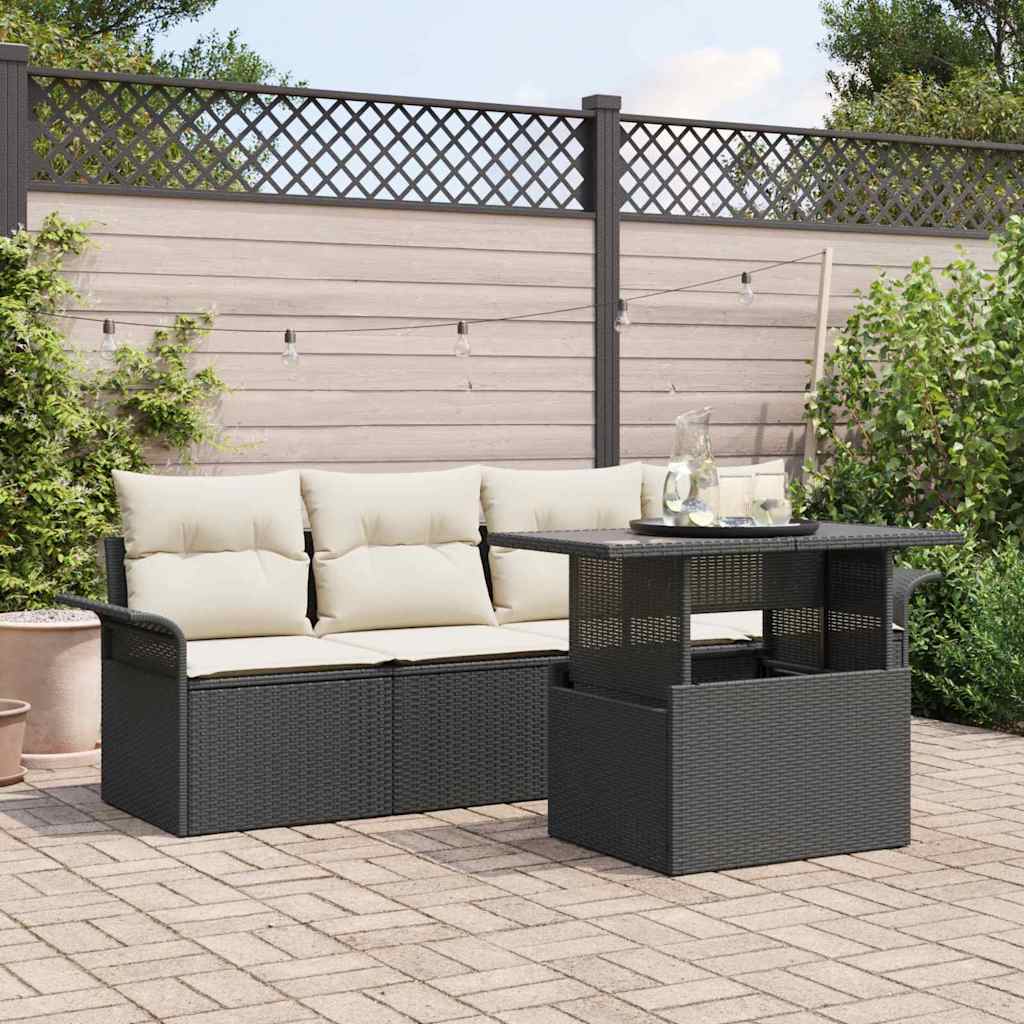 JUNG Vida Gartensofa-set mit Kissen 5 pcs Schwarz Poly-Rattan