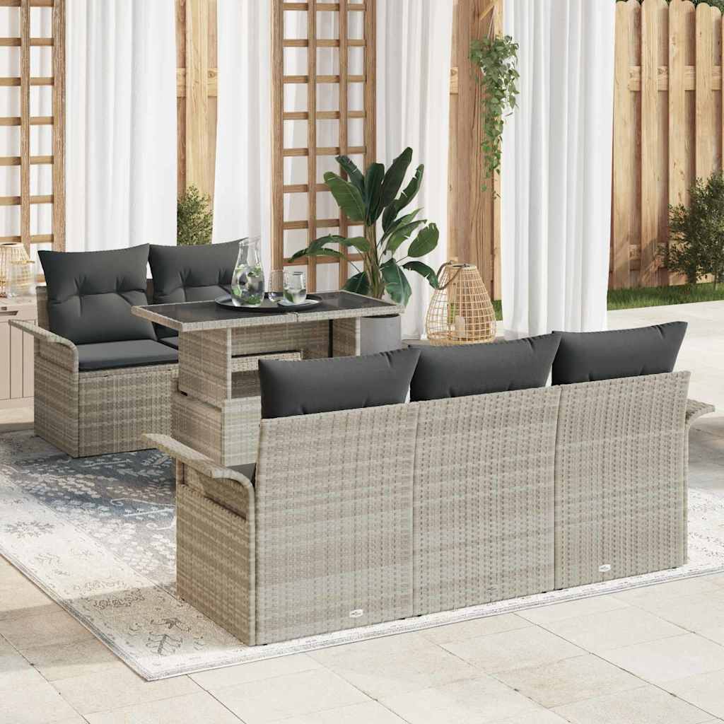 JUNG Vida Gartensofa-set mit Kissen 6 pcs Hellgrau Poly-Rattan