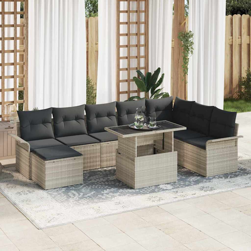 JUNG Vida Sofa Set mit Kissen 9 pcs Hellgrau Poly-Rattan