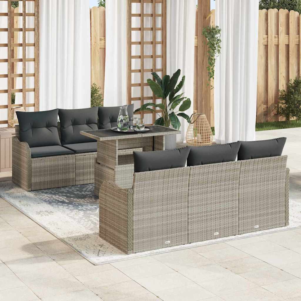 JUNG Vida Gartensofa-set mit Kissen 7 pcs Hellgrau Poly-Rattan