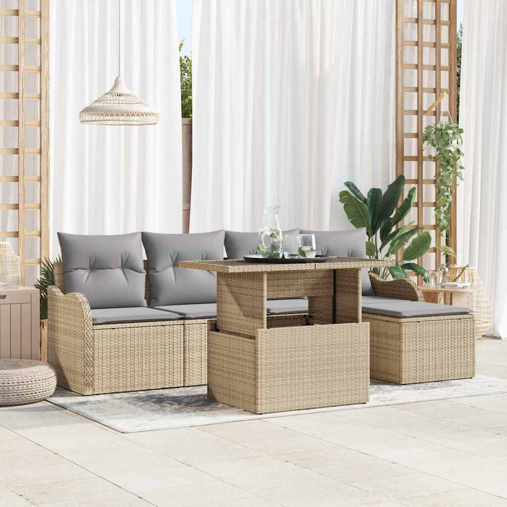 JUNG Vida Sitzgruppe für den Outdoor mit Kissen 6 pcs Beige Poly Rattan