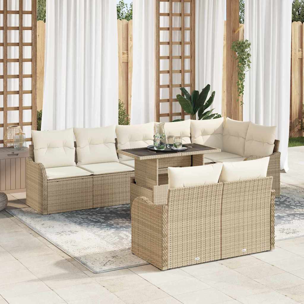 JUNG Vida Lounge-Set mit Kissen 9 pcs Beige Poly Rattan