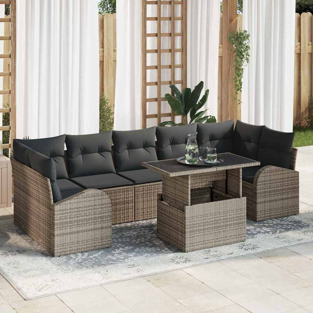 JUNG Vida Garten-Sofa-Set mit Kissen 8 pcs Grau Poly Rattan