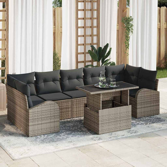 JUNG Vida Garten-Sofa-Set mit Kissen 8 pcs Grau Poly Rattan