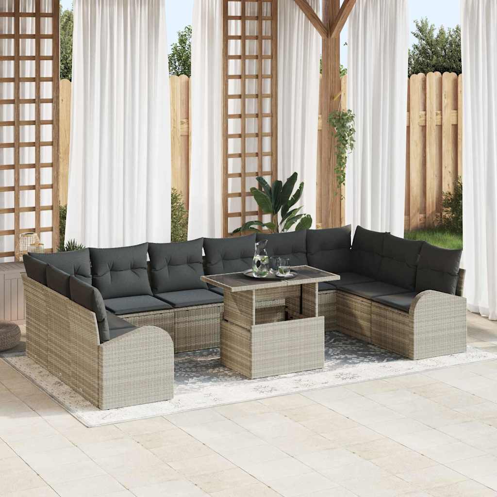 JUNG Vida Garten-Sofa-Set mit Kissen 11 pcs Hellgrau Poly-Rattan