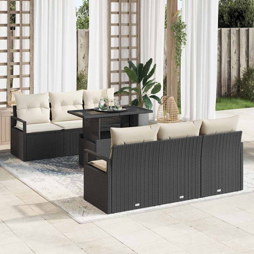 JUNG Vida Gartensofa-set mit Speicher 7 pcs Schwarz und Creme Poly-Rattan