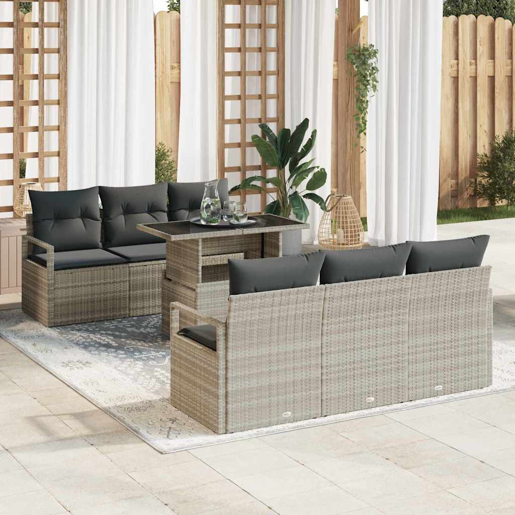 JUNG Vida Gartensofa-set mit Speicher 7 pcs Hellgrau Poly-Rattan
