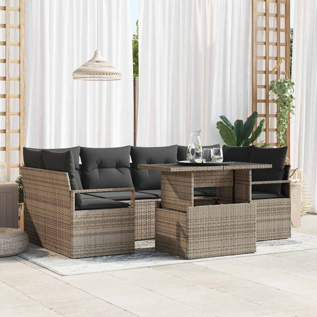 JUNG Vida Gartensofa-set mit Speicher mit Kissen 7 pcs Grau Poly-Rattan